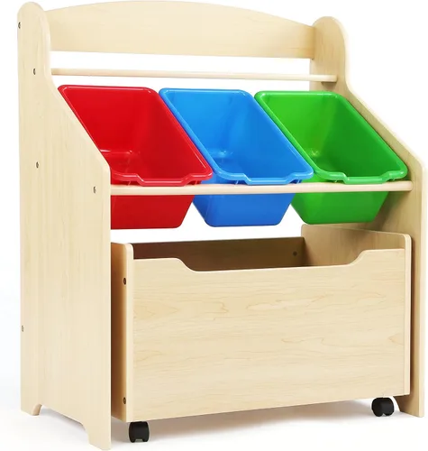 Vista 9 de Humble Crew Estantería 3 en 1 para niños y organizador de almacenamiento de juguetes, gris, organizadores para niños pequeños con caja de juguetes