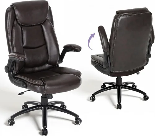 Vista 12 de MALOL Silla de oficina ergonómica de piel sintética, altura ajustable y tensión de inclinación, asiento acolchado de 300 libras de grosor, silla