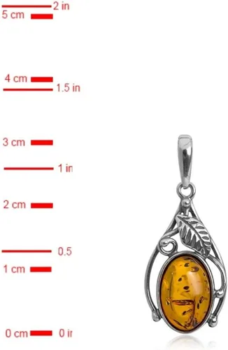 Vista 3 de Amber by Graciana LLC. Colgante ovalado clásico ámbar de plata de ley, Plata esterlina, Ámbar