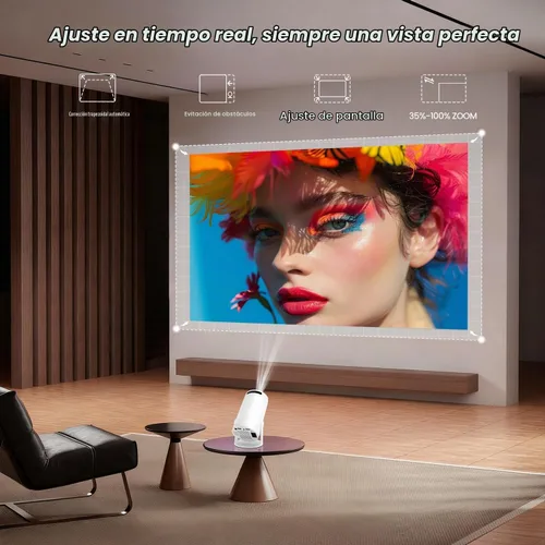 Vista 4 de Mini Proyector con WiFi y Bluetooth, Soporte 4k, Proyector Portátil para Exteriores, Proyector Inteligente con Android, Aplicación Integrada