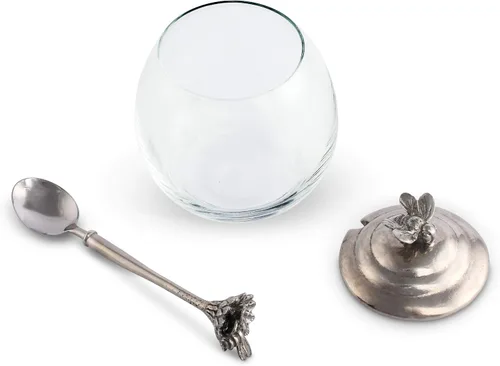 Vista 4 de Vagabond House Tarro de cristal de abeja de peltre con cuchara de 5 pulgadas de alto, 12 onzas