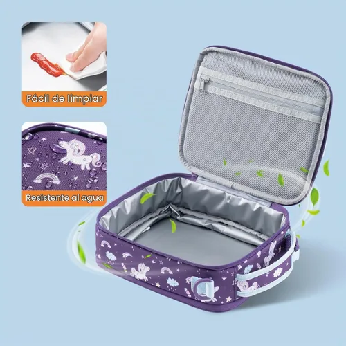 Vista 6 de Everfun Lonchera expandible para niñas con contenedor, bolsa de almuerzo Bento aislada, reutilizable, resistente al agua, bolsa de almuerzo