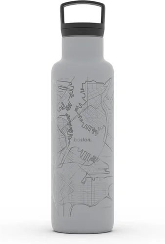 Vista 132 de Well Told Botella de agua aislada con mapa de Washington DC grabado, botella de acero inoxidable grabada (21 onzas, blanco) botella aislada de mapa