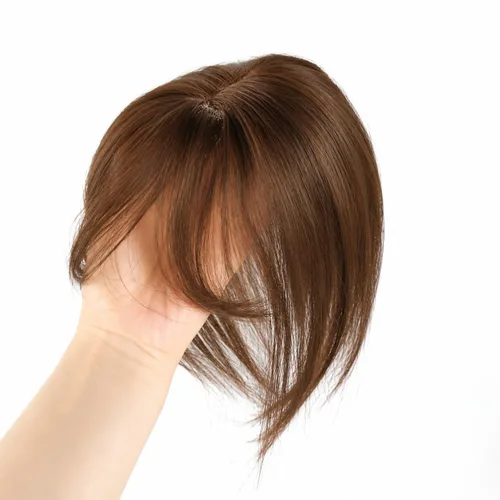 Vista 15 de Anemone - Cubrecabello humano de 10 pulgadas con flequillo francés para mujer, base de encaje para mujer, tuppe, ligero y lacio, parte media para 1b