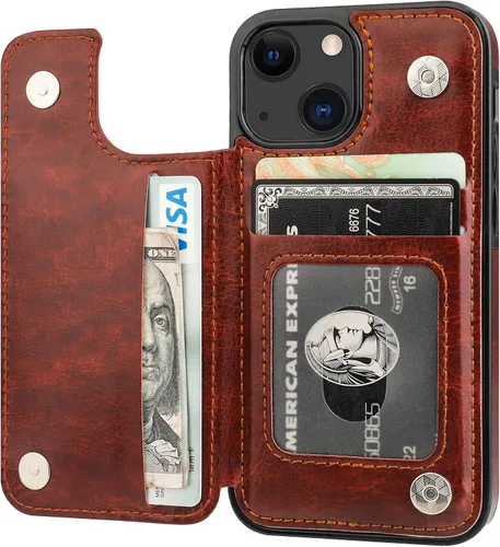 Vista 15 de ONETOP - Funda tipo cartera para iPhone 13 Mini con tarjetero, color negro Kickstand,ID/Cash Holder,Case Wallet with Card Slots,Double Magnetic