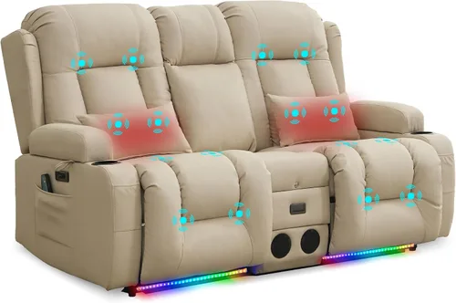 Vista 46 de URRED Sofá reclinable Power Loveseat con masaje y calor, gris ceniza