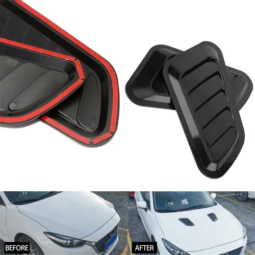 Vista 5 de Cubierta decorativa de entrada de flujo de aire para automóvil, kit de cuerpo universal para capó, paquete de 2 accesorios de ventilación para Negro