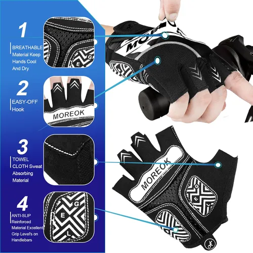 Vista 3 de BIKINGMOREOK Guantes de ciclismo de montaña para hombres y mujeres, medio dedo, entrenamiento, deportes, ciclismo de carretera, guantes de bicicleta