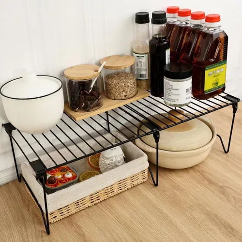 Vista 4 de Juego de 1/2 organizadores para congelador, estantes apilables para congelador Cabinet Organizer Shelves, Foldable Pantry Shelf, Plate, Dish