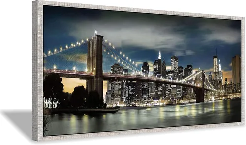 Vista 8 de Brooklyn Bridge - Lienzo decorativo para pared, luces y reflejos de horizontes en Nueva York