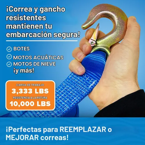 Vista 2 de Correa de cabrestante para remolque de barco con gancho, repuesto resistente para remolque de manivela manual, 2 pulgadas x 20 pies, capacidad