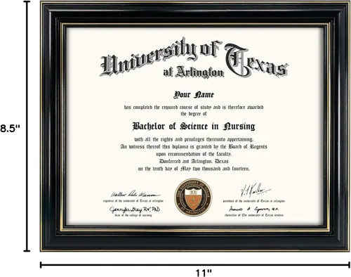 Vista 9 de GraduationMall Marco de diploma de certificado de 8.5 x 11, madera maciza y vidrio templado, acabado negro con ribete dorado