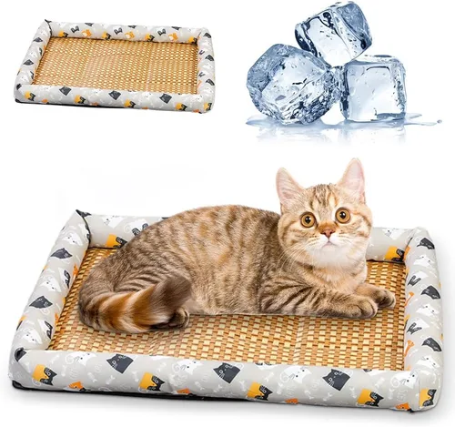 Vista 7 de Cama de enfriamiento de ratán de hielo para gatos y perros, alfombrilla de hielo para mascotas, tapete de enfriamiento de verano para mascotas