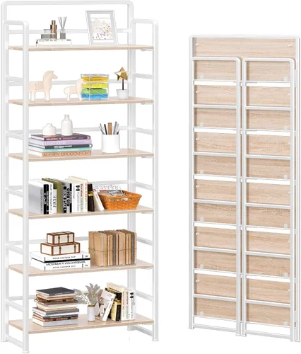 Vista 23 de 4NM Estantería plegable sin montaje, estante de almacenamiento para libros con estantes de 3 niveles, estilo vintage. Organizador de oficina y Todo
