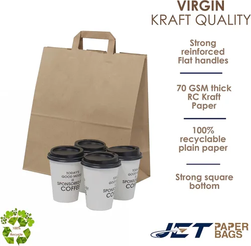 Vista 8 de JET PAPER BAGS - Bolsas de papel marrón grandes de 13 x 6 x 15 pulgadas con asas Prime (marrón, 13 x 6 x 15 pulgadas (paquete de 25))