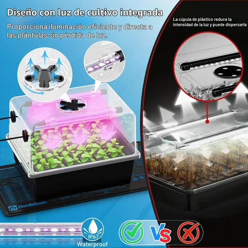 Vista 6 de Hon&Guan Kit de inicio de semillas de 30 celdas con tapete térmico y luces