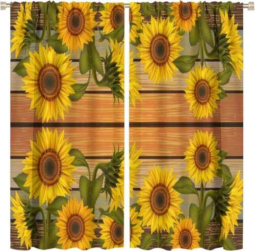 Vista 27 de Cortinas opacas de girasol, diseño natural, de granja, floral, con bolsillo para barra, para ventana, para dormitorio, sala de estar, 42 x 45