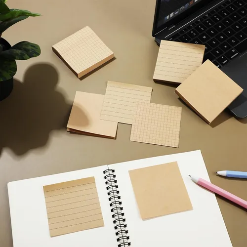 Vista 6 de Paquete de 3 notas adhesivas estéticas de 3 x 3 pulgadas con rejillas de líneas, 80 hojas/bloc, marrón