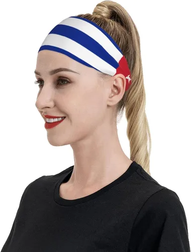 Vista 4 de Diademas de entrenamiento para hombres y mujeres con bandera de Cuba, bandas suaves para el cabello, bandas de yoga para sud