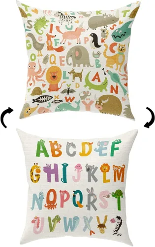 Vista 12 de KongMoTree Fundas de Cojines Decorativos con 26 Letras Inglesas Decorativas, Protectores de Almohada de Lino Decorativo, Funda de Almohada
