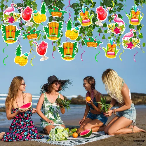 Vista 5 de KatchOn, Remolinos colgantes hawaianos de Tiki – Paquete de 30, sin bricolaje Decoraciones de fiesta Tiki Decoraciones de fiesta hawaiana