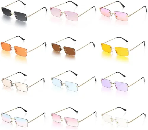 Vista 7 de genenic Gafas de sol rectangulares sin montura para mujeres y hombres, gafas de fiesta color caramelo océano