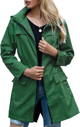 Vista 2 de Zando Chaquetas impermeables para mujer, chaquetas impermeables para mujer, chaqueta impermeable con capucha, rompevientos para mujer