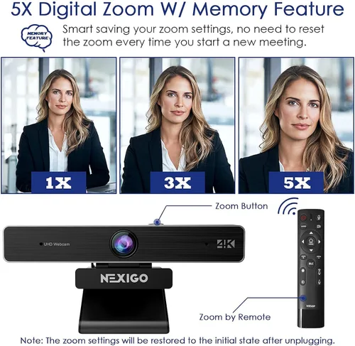 Vista 6 de Zoom Certified NexiGo N950P Pro 4K Cámara web con zoom con control remoto y software, sensor Sony Starvis, zoom digital 5X, cámara web