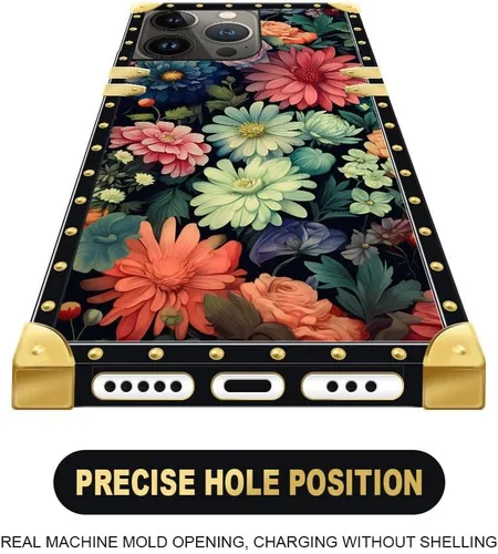 Vista 3 de DAIZAG Funda compatible con iPhone 14 Pro Max, diseño de flores brillantes, decoración de metal de lujo, TPU suave, a prueba de golpes, para iPhone