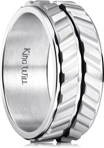 Vista 23 de King Will Anillo de ansiedad giratorio para hombre, color negro, plateado, dorado, 0.315 in, cadena de malla de alambre de acero inoxidable, malla