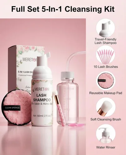 Vista 2 de Kit de champú para extensiones de pestañas, limpiador de extensiones de pestañas, limpiador de pestañas, kit de limpieza de pestañas para racimo