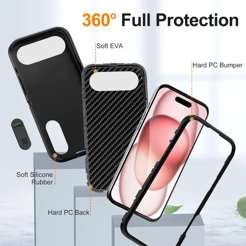Vista 3 de Funda para iPhone Air con soporte integrado, a prueba de golpes, polvo y caídas, 3 capas, grado militar, funda protectora para iPhone Air de 6.5