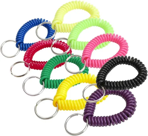 Vista 21 de Lucky Line - Resorte de muñeca en espiral de 2 pulgadas de diámetro con llavero de acero, multicolor, pulsera flexible para muñeca, se estira hasta