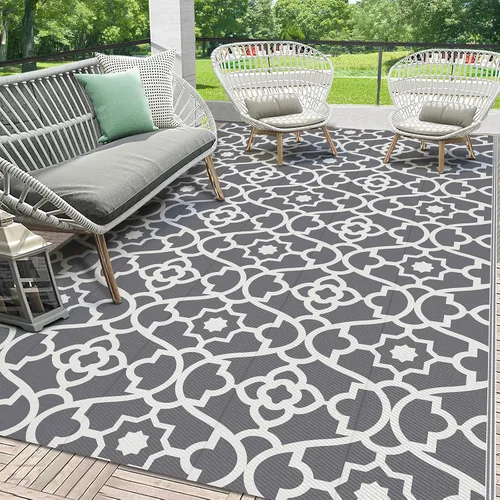Vista 35 de HEBE Alfombra impermeable para exteriores de 5 x 8 pies para patios, alfombra de paja de plástico reversible floral, alfombra de patio, alfombra
