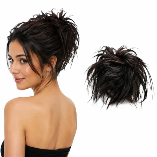 Vista 18 de CAISHA Prettyshop - Banda elástica XXL tipo postizo de cabello voluminoso ondulado, ideal para peinados recogidos de novias o rodetes desaliñados