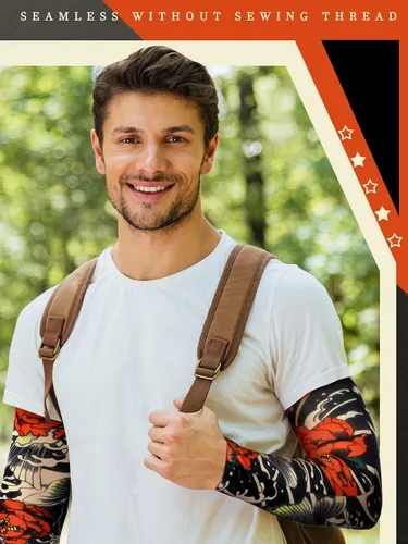 Vista 23 de Boao 20 piezas de mangas de brazo de enfriamiento para hombre, manga larga sin dedos, antideslizante, protección UV, mangas temporales para tatuajes