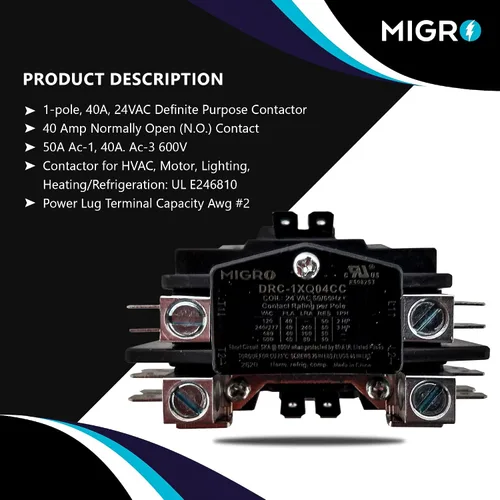 Vista 2 de Migro Contactor de CA resistente de 2 polos y 40 amperios que reemplaza prácticamente todos los modelos residenciales de 2 polos