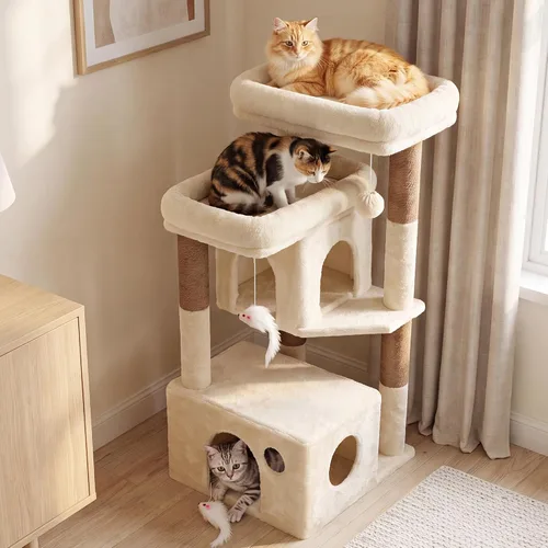Vista 9 de Heybly 34.6" Cat Tree Anti-Tipping Floor Cat Condo for Kittens, HCT205SMJ Beige