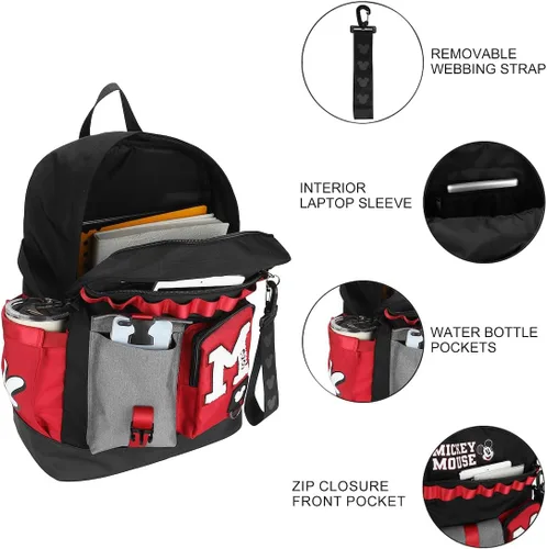 Vista 4 de Bioworld Disney Mickey Mouse M - Mochila para adultos, color negro y rojo