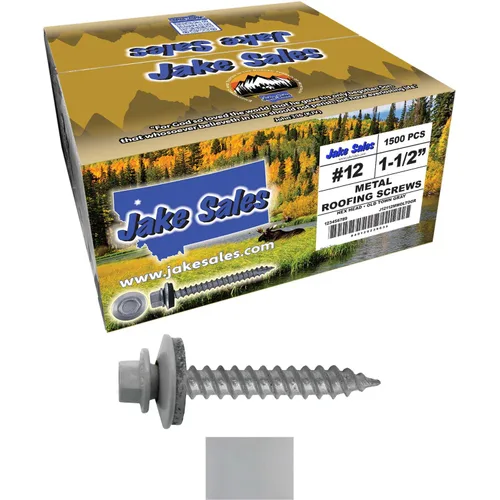 Vista 136 de 12 tornillos para techos de metal gris ABC de 1-1/2 pulgadas, cabezal de arandela hexagonal, arranque automático/roscado, arandela EPDM. 1 bolsa