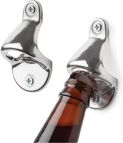 Vista 7 de HIC Kitchen Bar Deluxe - Abrebotellas de pared, extra resistente, abre botellas emergentes de refrescos, jugos, cerveza y vino, juego de 2