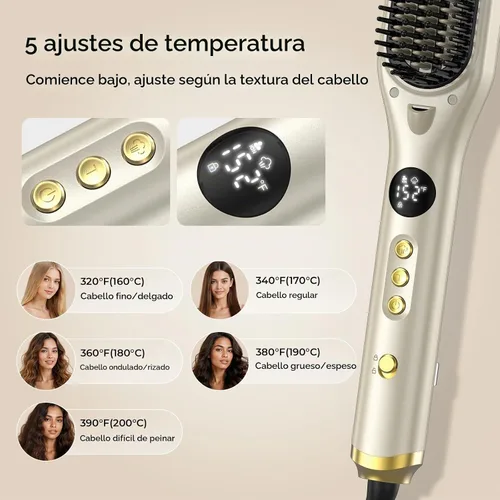 Vista 5 de HITTIONA Cepillo alisador de pelo de vapor para mujeres, vapor para domar Oro champán