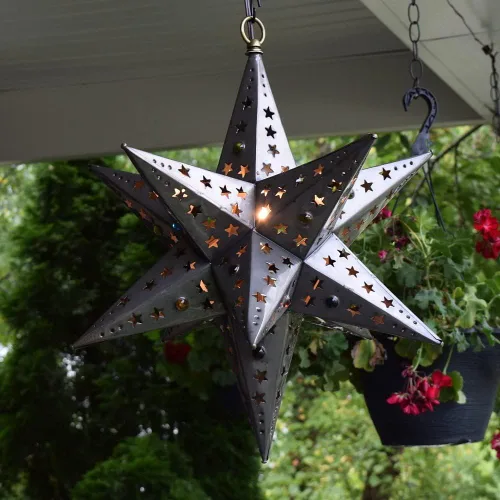 Vista 7 de Estrella de latón colgante de 12 pulgadas con diseño de estrella de Moravia - Estrella cortada con cuentas de mármol