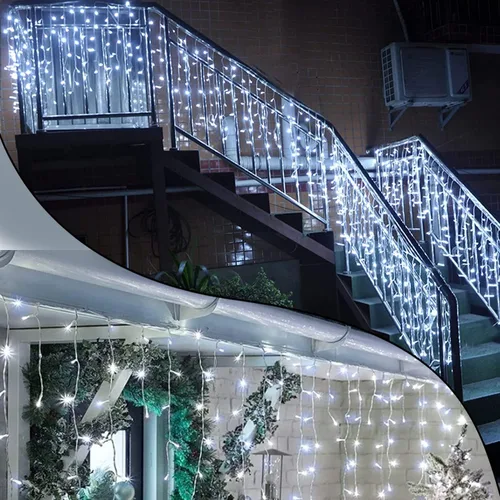 Vista 7 de Luces de Carámbano para Exteriores, Luces de Cadena de Navidad de 9.8 Pies con Temporizador Remoto, Luz de Hielo Colgante Goteante para Ventana