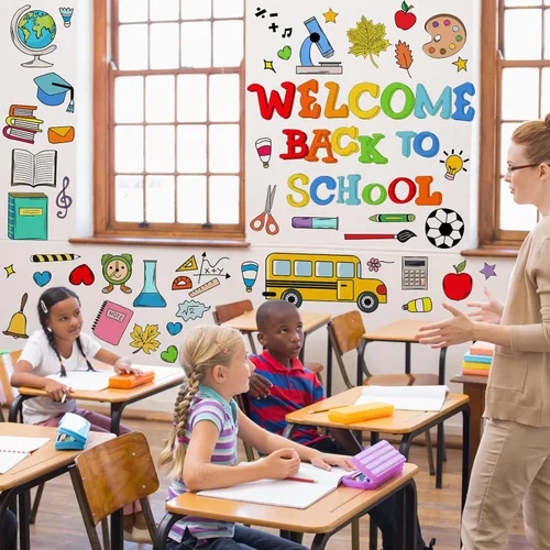 Vista 7 de Eersida 87 piezas de calcomanías de bienvenida de vuelta a la escuela para ventanas de aula, pegatinas de pared para el primer día de escuela