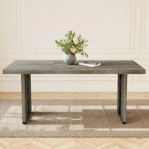 Vista 7 de HIPIHOM Mesa de comedor de granja de 70.8 pulgadas para 6 personas, mesa de cocina rectangular grande con patas resistentes, muebles de comedor