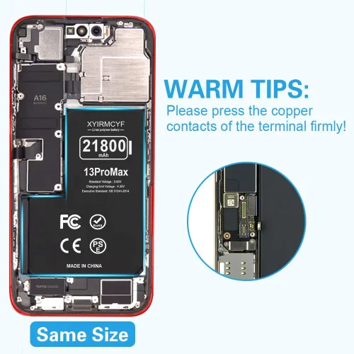Vista 5 de XYIRMCYF Batería de Super Capacidad de 21800mAh Compatible con iPhone 13 Pro Max, Batería de Repuesto Li-Polímero de 0 Ciclos para iPhone 13 Pro