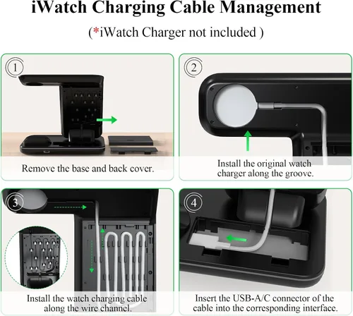 Vista 3 de Minthouz Cargador inalámbrico para teléfono, estación de carga rápida de 18 W para iWatch (el cargador de reloj no está incluido), AirPods, soporte