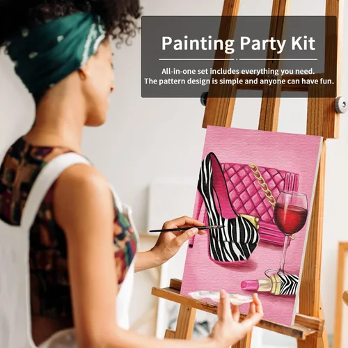 Vista 3 de VOCHIC Kit de pintura de lienzo predibujado para adultos para pintura, kit de fiesta, pintura y sorbo, suministros de fiesta, lienzo de 8 x 10