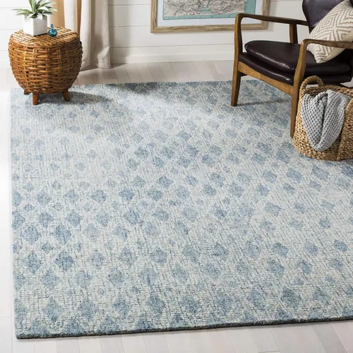 Vista 6 de SAFAVIEH Abstract Collection - Alfombra decorativa, 2 x 3 pies, marfil y azul, lana hecha a mano, ideal para zonas de alto tráfico en entrada, sala